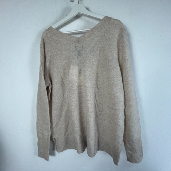 Halogen Womens V-Neck Sweater XXL Beige Oatmeal 100% Cashmere Pullover New $98 - Picture 2 of 7